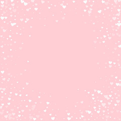 White hearts scattered on pink background.