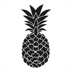 black silhouette of a Pineapple with thick outline side view isolated