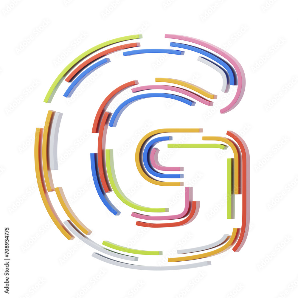 Fototapete g letter 3d shape stripes text. 3d illustration, 3d element, 3d rendering. 3d visualization isolated