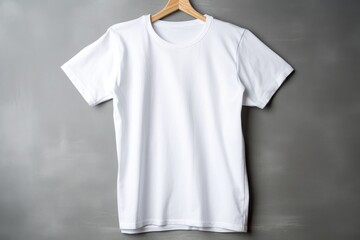 Hanging white t-shirt, white patternless short-sleeved t-shirt mockup, white short-sleeved t-shirt template