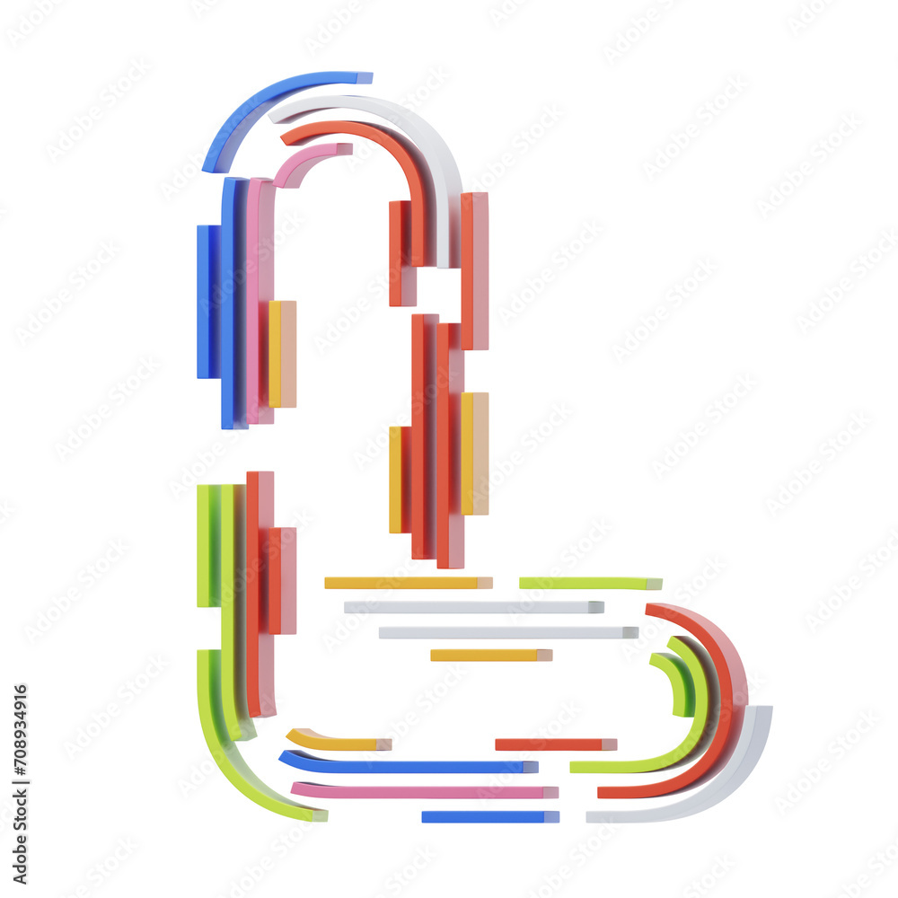 Fototapete l letter 3d shape stripes text. 3d illustration, 3d element, 3d rendering. 3d visualization isolated