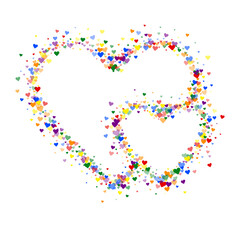 Rainbow colored scattered hearts. LGBT valentine
