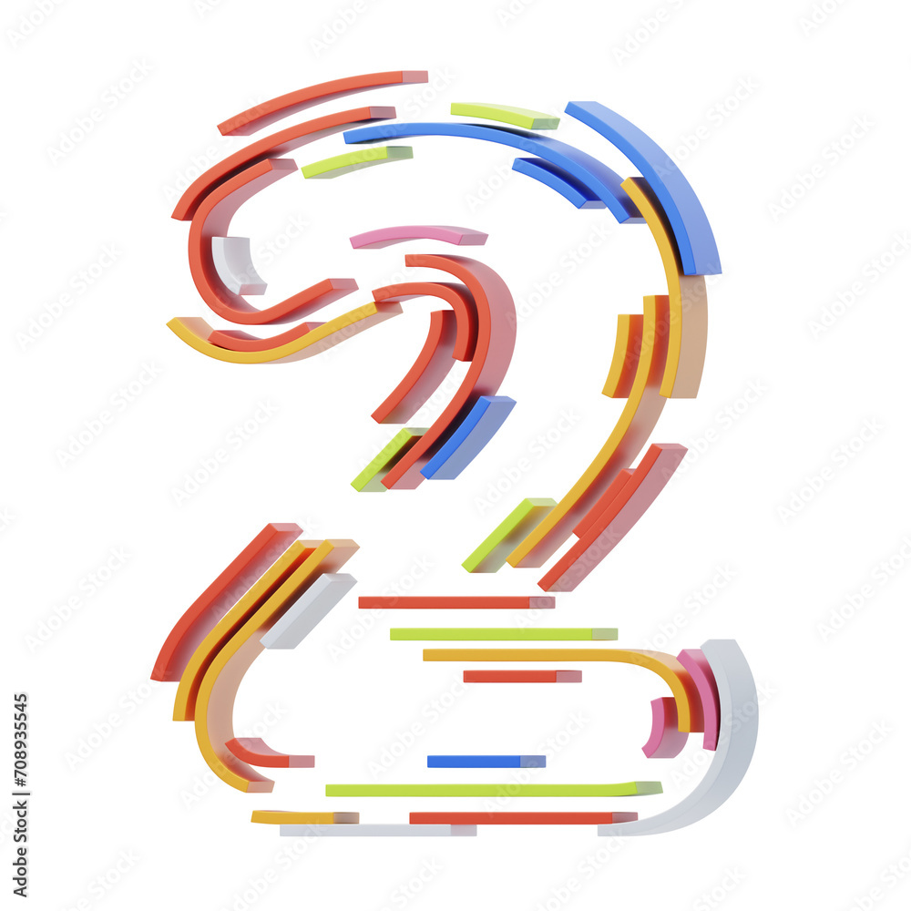 Fototapete 3d number 2 shape stripes text. 3d illustration, 3d element, 3d rendering. 3d visualization isolated