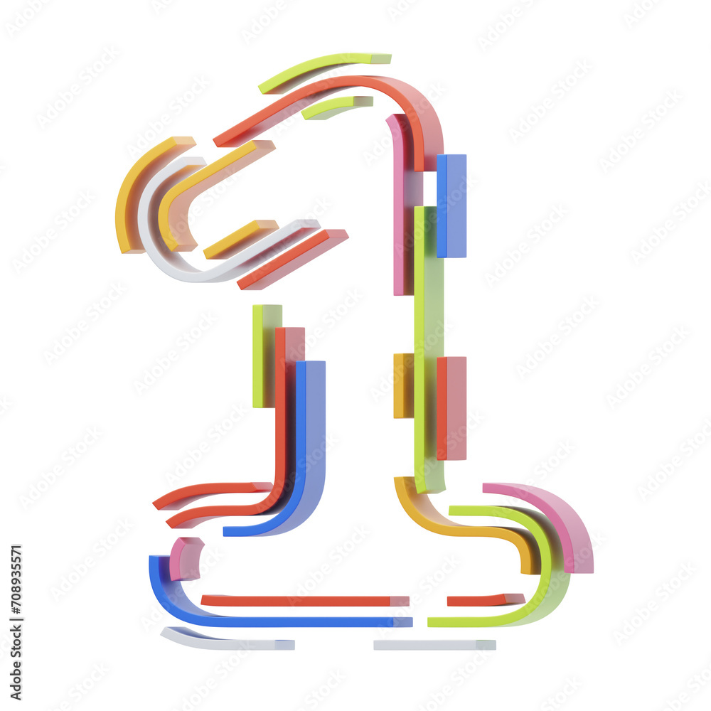 Fototapete 3d number 1 shape stripes text. 3d illustration, 3d element, 3d rendering. 3d visualization isolated