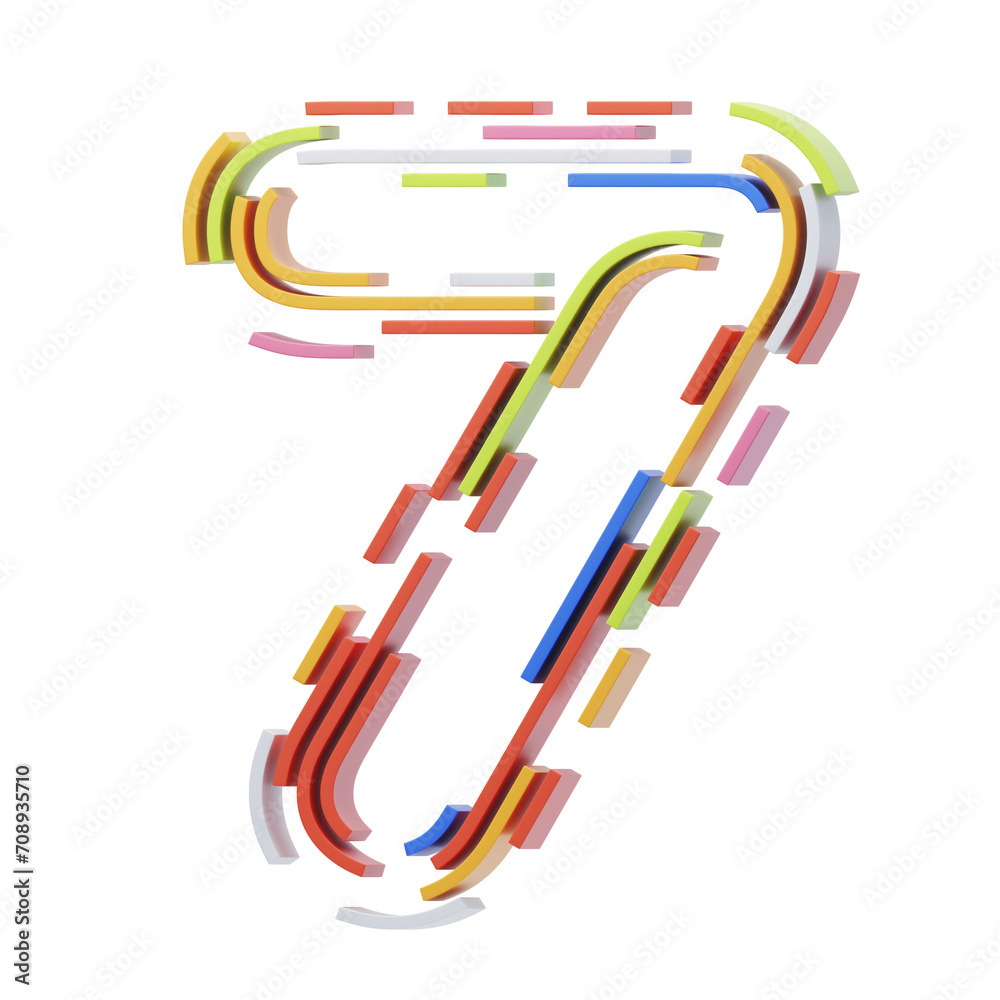 Poster 3d number 7 shape stripes text. 3d illustration, 3d element, 3d rendering. 3d visualization isolated