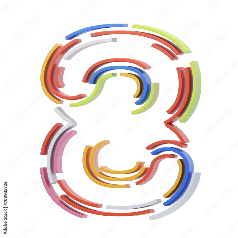 Fototapete 3d number 8 shape stripes text. 3d illustration, 3d element, 3d rendering. 3d visualization isolated