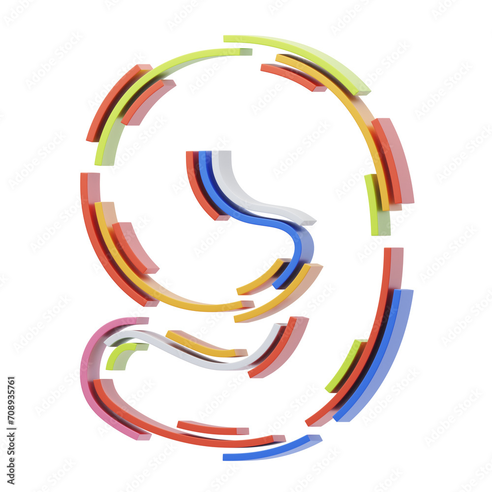 Fototapete 3d number 9 shape stripes text. 3d illustration, 3d element, 3d rendering. 3d visualization isolated