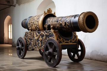 old cannon on the wall - obrazy, fototapety, plakaty