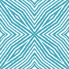 Tiled watercolor pattern. Turquoise symmetrical - obrazy, fototapety, plakaty