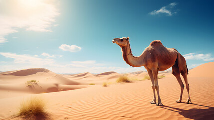 Camel in the desert in summers
