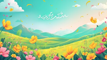 Fototapeta na wymiar Celebration of Nowruz Holiday cartoon promotional illustrations,generated with AI.