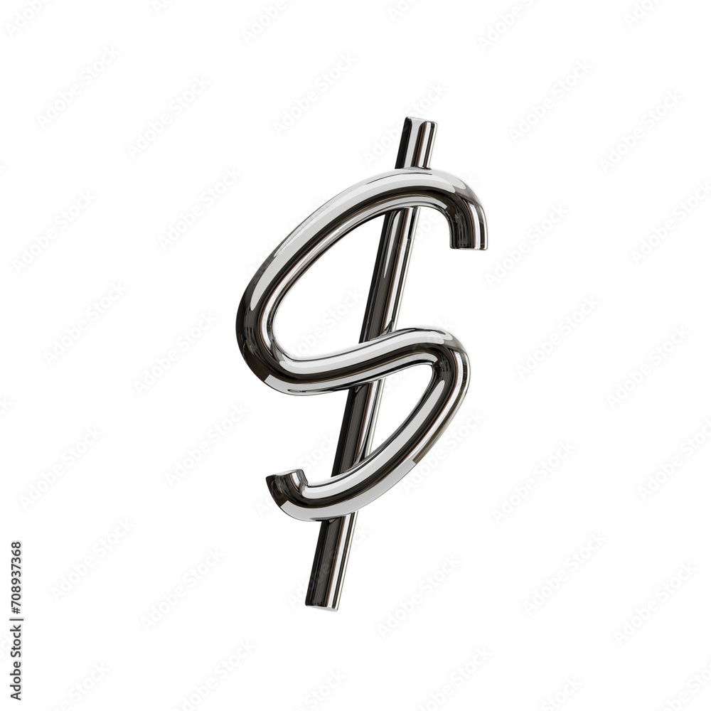 Poster dollar symbol 3d shape chrome text. 3d illustration, 3d element, 3d rendering. 3d visualization isol