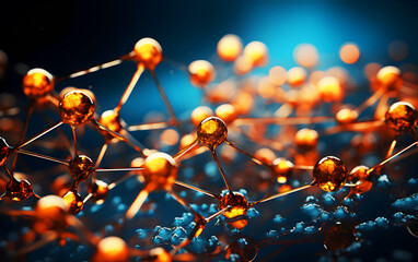 3d render for micro of molecules, laboratory and molecular structure.on for Science or medical on blue dark background