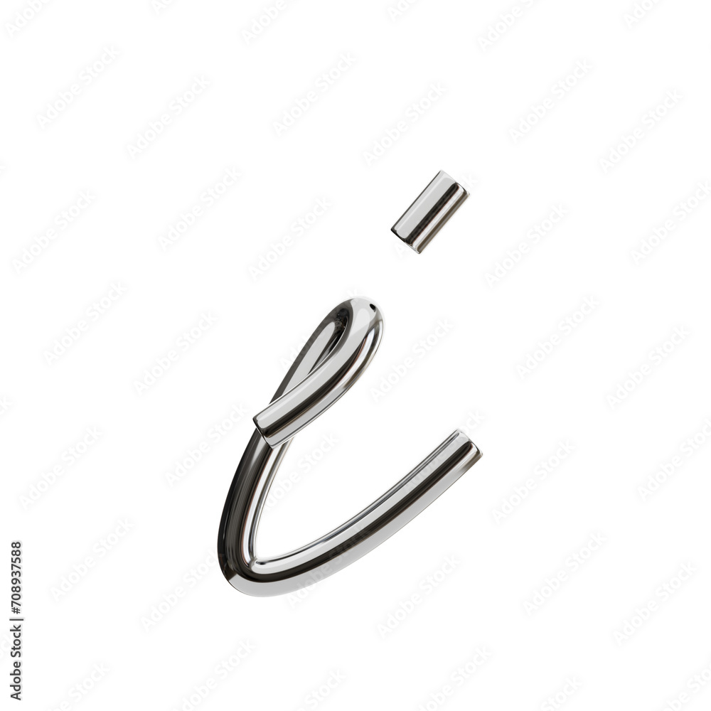 Poster i letter 3d shape chrome text. 3d illustration, 3d element, 3d rendering. 3d visualization isolated 