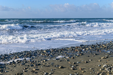 excitement during high tide on the Mediterranean sea in winter on the island of Cyprus 2