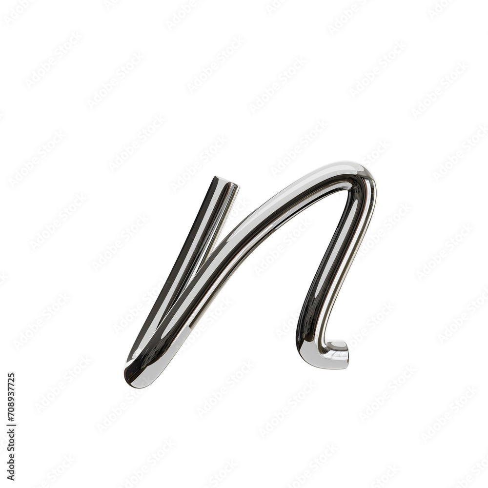 Poster n letter 3d shape chrome text. 3d illustration, 3d element, 3d rendering. 3d visualization isolated 