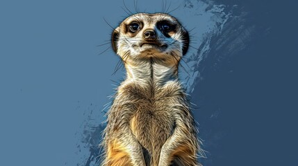  a meerkat standing on its hind legs with its front paws on it's hind legs, looking up at the sky, with its front paws on its hind legs.
