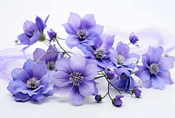 Blue flowers on a white background, in the style of low depth of field, rtx on, violet, goosepunk, dansaekhwa, wimmelbilder, natural

