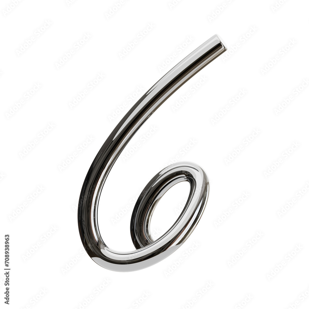 Poster 3D Number 6 Shape Chrome Text. 3d illustration, 3d element, 3d rendering. 3d visualization isolated on a transparent background