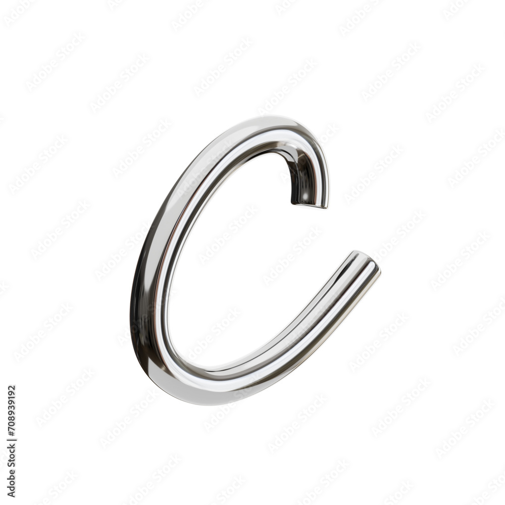 Poster c letter 3d shape chrome text. 3d illustration, 3d element, 3d rendering. 3d visualization isolated 