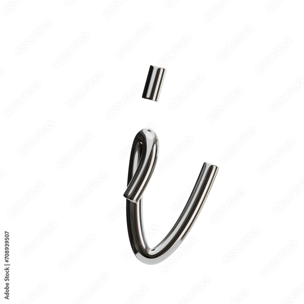 Poster i letter 3d shape chrome text. 3d illustration, 3d element, 3d rendering. 3d visualization isolated 