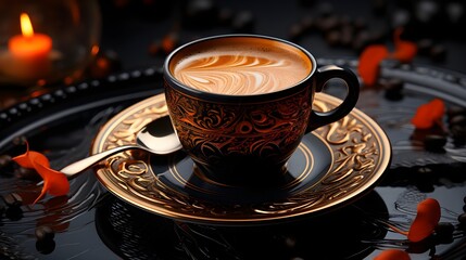 black Coffee Cup and Saucer on Crockery photography
generative ai