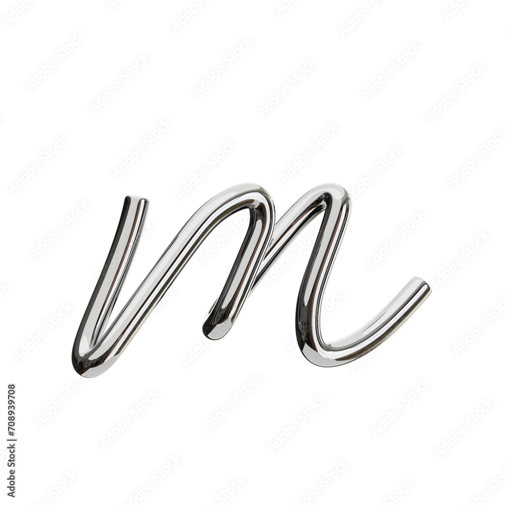 Poster m letter 3d shape chrome text. 3d illustration, 3d element, 3d rendering. 3d visualization isolated 