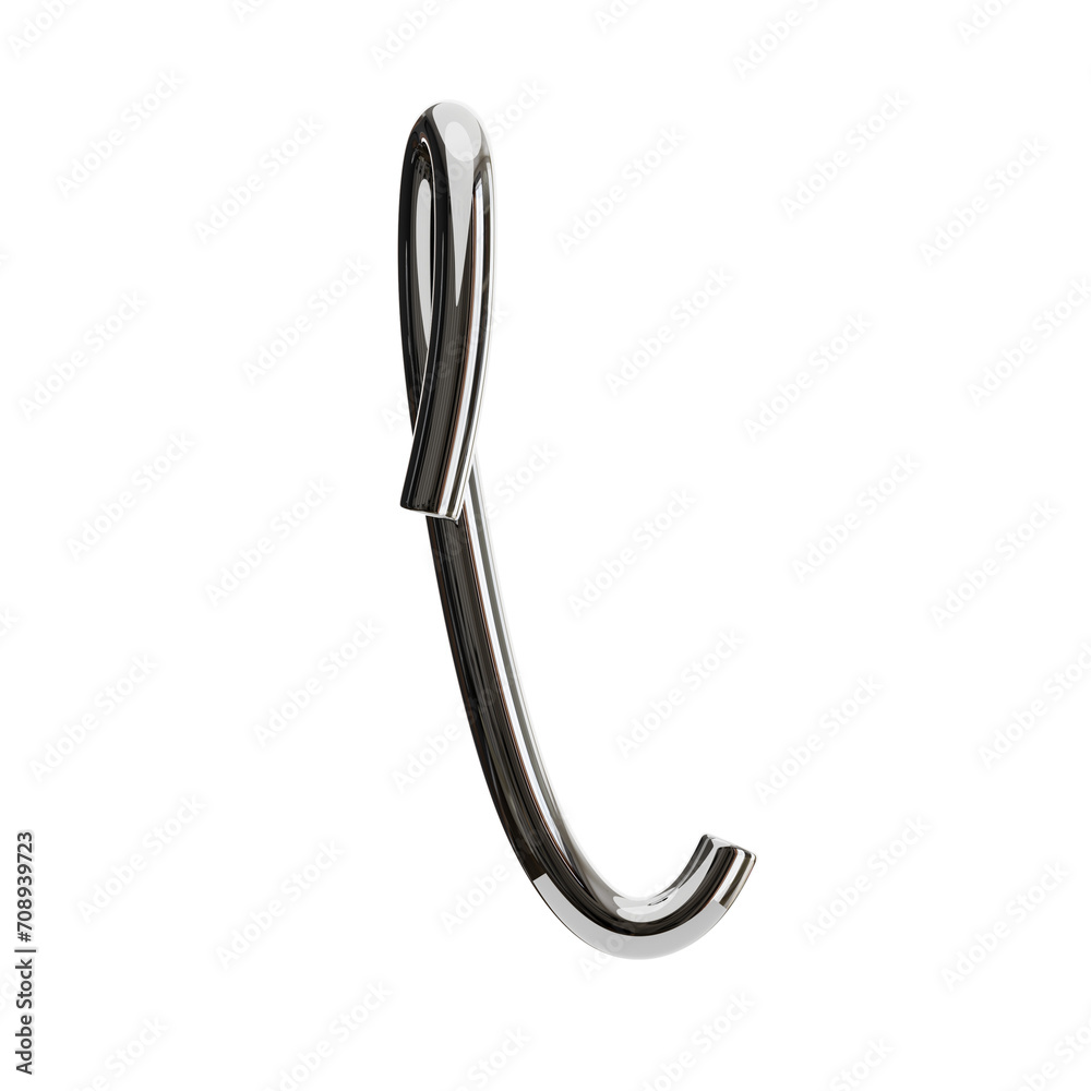 Poster l letter 3d shape chrome text. 3d illustration, 3d element, 3d rendering. 3d visualization isolated 