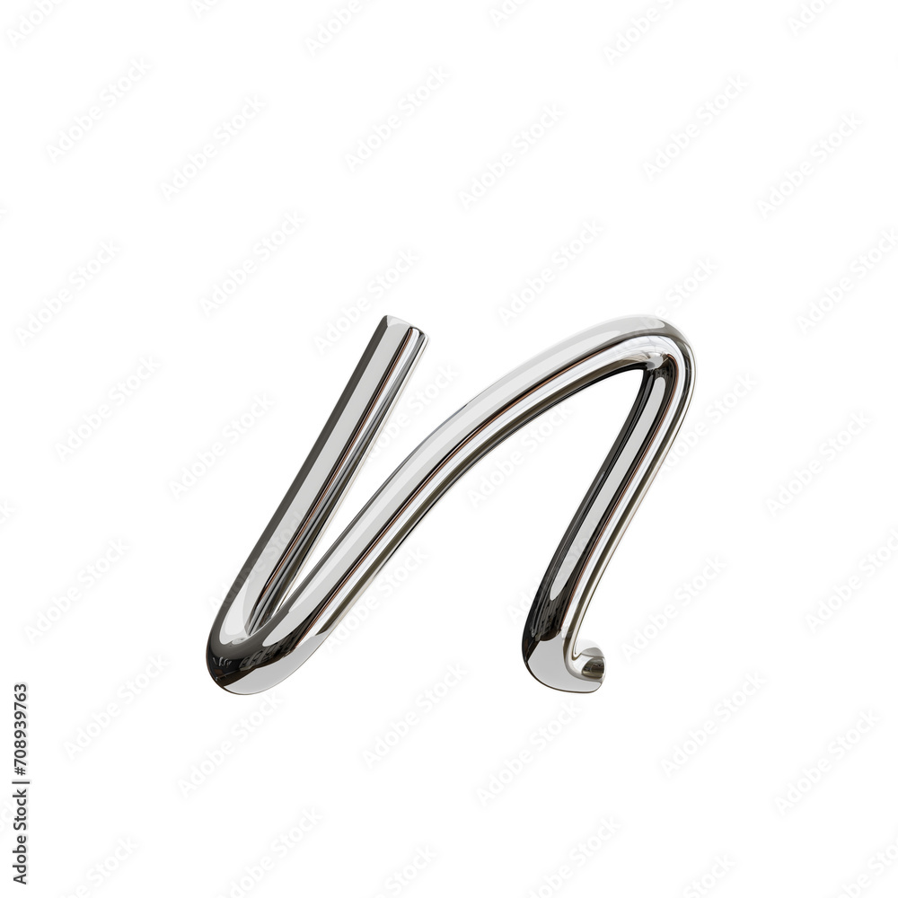 Poster n letter 3d shape chrome text. 3d illustration, 3d element, 3d rendering. 3d visualization isolated 