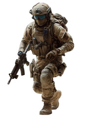 Fototapeta premium Soldier with Gun Isolated on Transparent or White Background, PNG