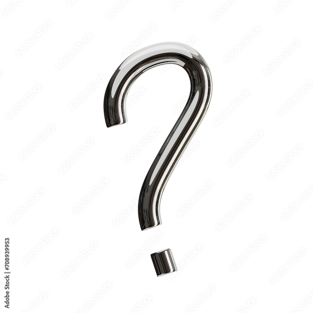 Poster question mark symbol 3d shape chrome text. 3d illustration, 3d element, 3d rendering. 3d visualizati