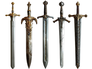 Knight Sword Set Isolated on Transparent or White Background, PNG