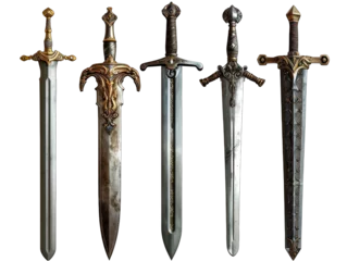 Fotobehang Knight Sword Set Isolated on Transparent or White Background, PNG © Custom Media