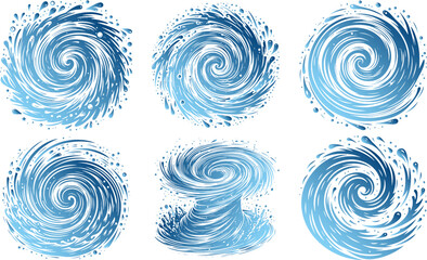Illustration of a whirlpool with splashes simple vector drawing on a white background - obrazy, fototapety, plakaty