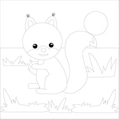 Vector image children's illustration coloring book. A squirrel with a nut in a coloring book for children's creativity and development.