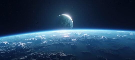 Naklejka na ściany i meble space sky with moonlight, earth, horizon 9