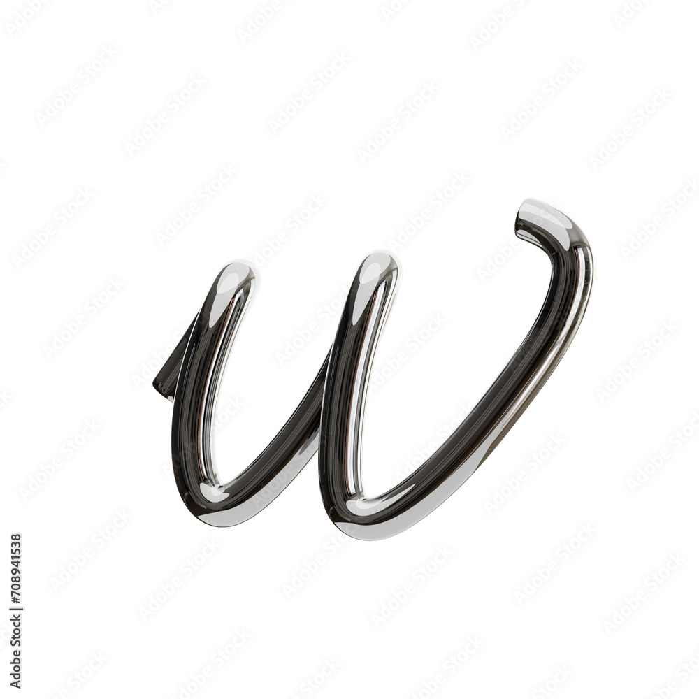 Poster w letter 3d shape chrome text. 3d illustration, 3d element, 3d rendering. 3d visualization isolated 