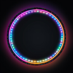 Neon light empty circle frame. Circular decorative rectangle frame with pink teal colors. Generative AI