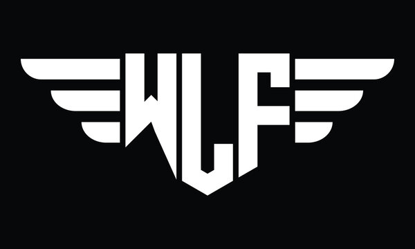 WLF three letter logo, creative wings shape logo design vector template. letter mark, word mark, monogram symbol on black & white.	