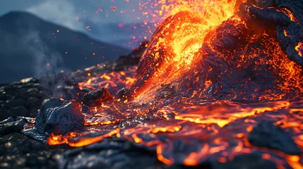 Rolgordijnen Lava Unleashed: Close-Up Glimpse of Intense Volcanic Activity © LiezDesign
