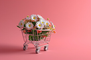 3d blender of flowers and Ring in a cart with beautiful background for an advertisment