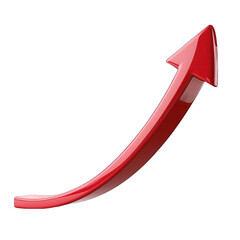 Curved Red Arrow Pointing Upwards Vector Isolated on Transparent or White Background, PNG