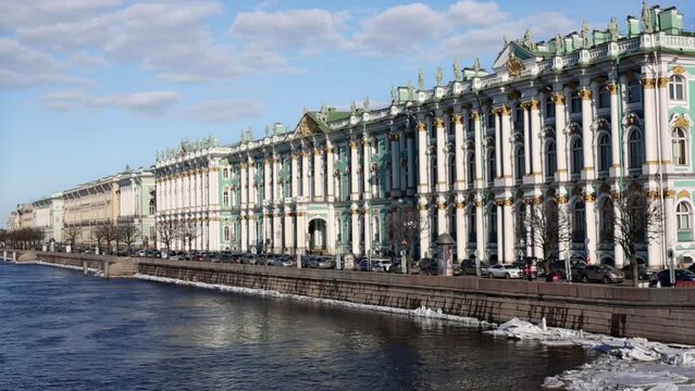 Embankment with buildings of Winter Palace, Hermitages.