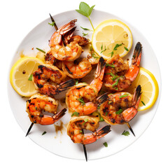 grilled shrimp with lemon and salad, png