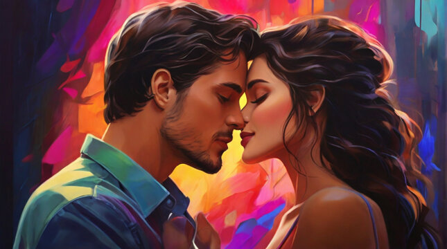 passionate kiss between a handsome and charming couple