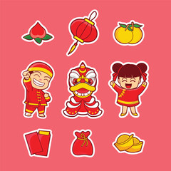 SET OF CHINESE HAPPY NEW YEAR CARTOON VECTOR 