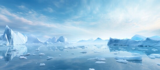 Fototapeta na wymiar Winter landscape with large glaciers frozen sea and blizzards Artificial
