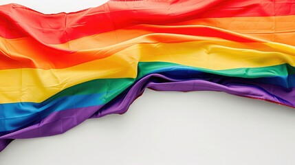 Top view of the rainbow flag or LGBT over a white background with copy space for text. Flat lay