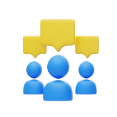 3D Group Discussion Collaborative Dialogue With Visual Precision And Engagement. 3d illustration, 3d element, 3d rendering. 3d visualization isolated on a transparent background