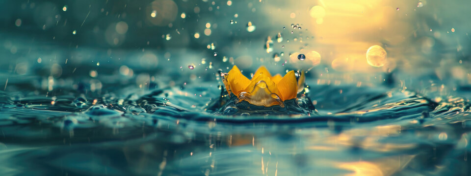 Yellow Flowers Falling On The Water Surface And Splashing Water Effect